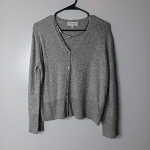 Bianco & Blu Cardigan L Gray Cashmere Silk Wool Luxury Preppy Old Money High End